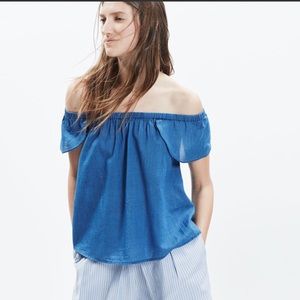 MADEWELL Indigo Off the Shoulder Top Chambray Top